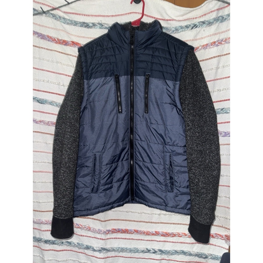 HARD EDGE BRAND Blue/Dark Gray Size Large LAYERED HOODED PUFFER JACKET‎